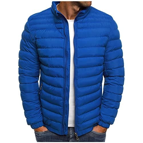 Image of Yolimok Mens Jackets Winter Down Jacket Men Quilted Jackets No Hood Puffer Coats Casual Puffer Coat Mens Outerwear Solid Color Stand Collar Jacket Windproof Insulated Overcoats S-3XL