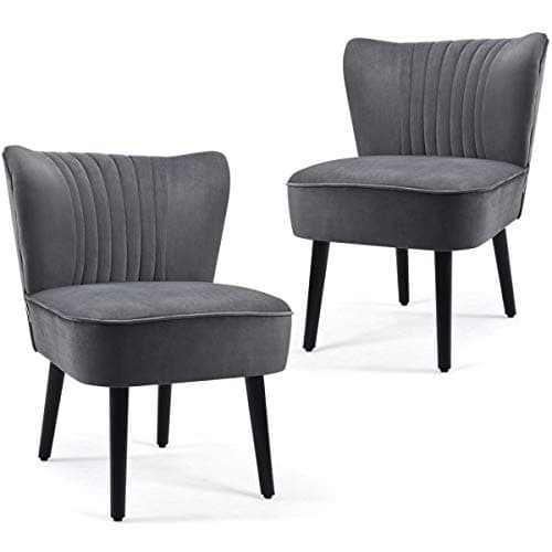 Image of Multigot Set of 2 Accent Chair, Upholstered Wingback Modern Leisure Tub Chair with Rubber Wood Legs, Velvet Fabric Occasional Lounge Chair for Bedroom Living Room Office
