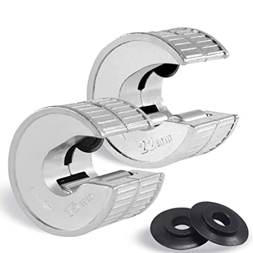 Image of HAUTMEC Copper Pipe Cutter Sturdy Plumbing Auto Cut Tube Cutter Set Twin Pack 15 & 22mm Pipe Cutters Pipe Slice with 2 Spare Pipe Cutting Wheel Blades