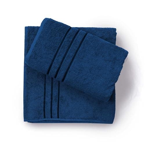 Image of Hadi London Bath Sheets Large Bath Towels 2 Pack Egyptian Cotton Super Soft Hotel Quality Highly Absorbent Jumbo Bath Sheet Towel 75 x 140 cm (NAVY BLUE)