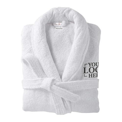 Image of Stars and Stripes Personalised Your Custom Logo 100% Terry Cotton Soft Bathrobe – Custom Embroidered Text or Initials – Unisex Luxury Hotel-Quality Robe (White, L-XL)