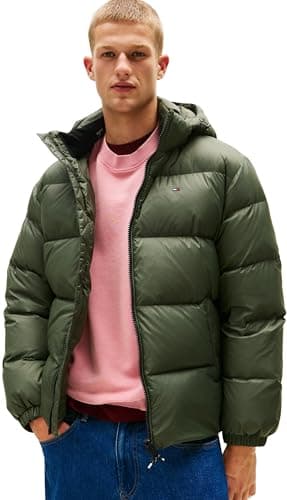 Image of Tommy Jeans Men's TJM Essential Down Jacket Ext Dm0Dm19786, Green (Pewter Green), XS