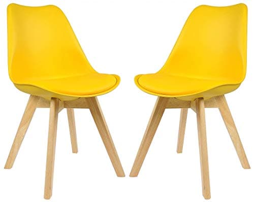 Image of D&S Padded Dining Chair with Cushioned Pad Seat & Solid Beech Wood Legs (Yellow, 4)