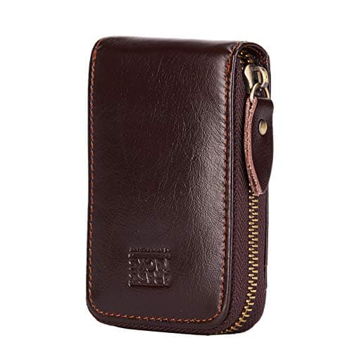 Image of BRASS TACKS Leathercraft Credit Card Holder Zipper Card Cases Holder for Men Women Genuine Leather RFID Blocking Mini