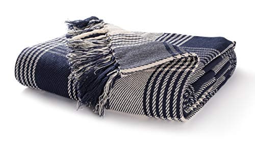 Image of EHC Premium Reversible 100% Cotton Large 225 x 250 cm Tartan Throws for Sofa, Bedspread, Navy Blue