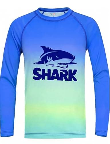 Image of weVSwe Boys Swim Shirt UPF 50+ Sun Protection Boys Swimsuit Recycled Fabric Long Sleeve Boys Rash Vest Skin-Friendly Quick-Drying Blue-Green Gradient Shark Pattern 6T