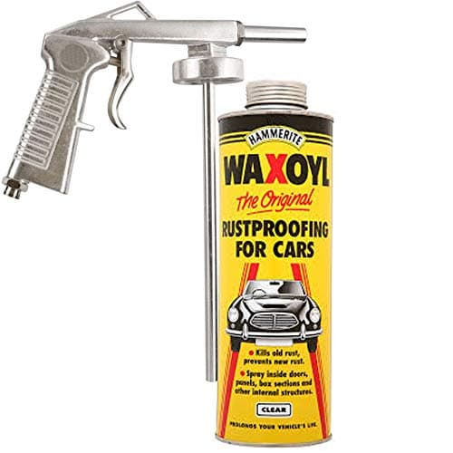 Image of HM Hammerite 1litre Clear WaxOyl Rust Proof Prevention Covering Schutz Air Application Can+ Gun all-round rustproofing treatment. Its unique formula solves the problem of hidden rust once and for all