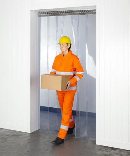 Image of PVC STRIP CURTAIN COMPLETE KIT for Personnel Door or Chiller (1m x 2m) - Heavy Duty 200mm x 2mm Transparent Phthalate Free PVC Material - Industrial Door Curtain for Coldrooms, Butchers, Warehouses