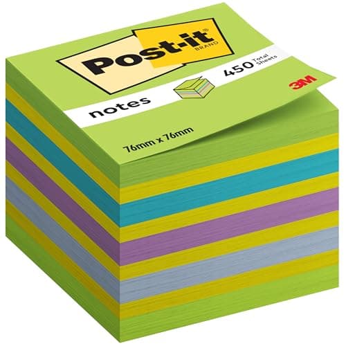 Image of Post-it Notes Cube, Blue and Green - 1 Pad, 450 Sheets 76 mm x 76 mm, 100% PEFC - Extra Sticky Notes for Walls, Monitors and Fridge