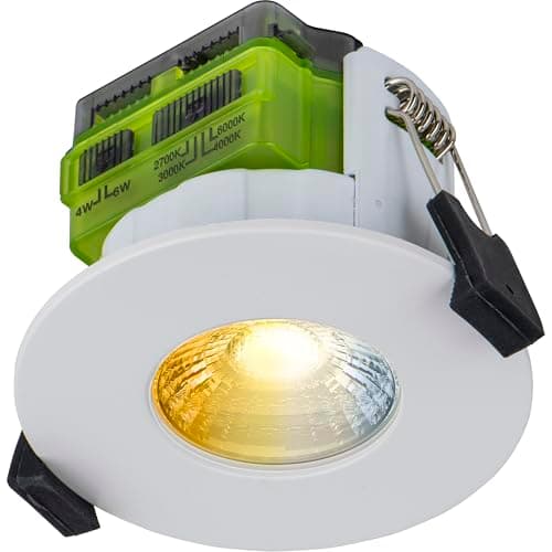 Image of Luceco LED Flat Downlight with Power Change and 4 Colour Change Temperature Options (CCT), Fire Rated, Spotlight for Kitchen and Bathroom, FType MK2, White, IP65, 4W/6W, 750lm, 6000K-2700K, FTF6WCCT