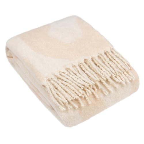 Image of furn. Hoem Meta Abstract Jacquard Throw – Soft Faux Mohair Tasselled Design (Marshmallow – 130 x 180 cm)