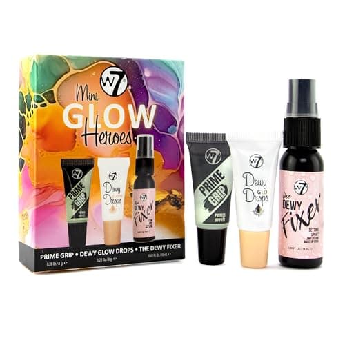 Image of W7 Mini Glow Heroes Set - Travel Size Makeup Minis with Primer, Glow Drops & Setting Spray