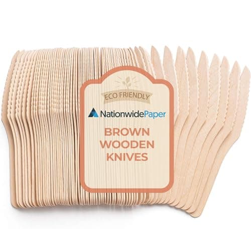 Image of Nationwide Paper Pack of 100 Disposable Wooden Knives Ideal for Wedding, Picnic, Party, Office Eco Friendly