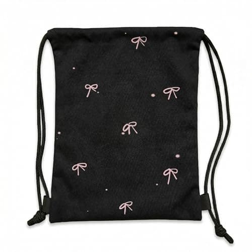 Image of PLUSHCEWT Black Bow Drawstring Bag, Waterproof Drawstring Backpack 29x41cm, Large Capacity Swim Bag for Women Girls, Gym String Bag for Swimming, Fitness, Travel, School, Ballet (B2)