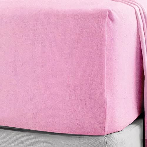Image of Flannelette Fitted Sheet 100% Brushed Cotton Extra Deep 32cm/13 Inch Bed Sheet Soft Warm Cosy Bedding Plain Colour Easy Care Bed Linen Single Double King Super King (Pink, Double)