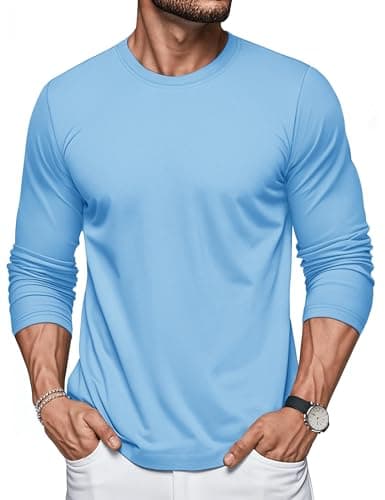 Image of MAGCOMSEN Men's Long Sleeve T-Shirt Cotton Crew Neck T-Shirts Comfort Breathable Casual Tops for Walking Sports,Blue,3XL