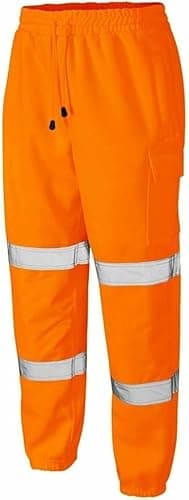 Image of Hi Viz Men's Fleece Work Trousers Reflective Safety Hi Vis Joggers - Men High Visibility Combat Workwear Bottoms Pants (Orange, Large)