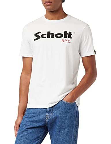 Image of Schott NYC Men's MC Logo Short Sleeve T-Shirt, Multicoloured (Black/White), Medium