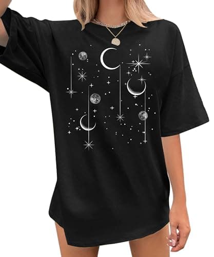 Image of tiorhooe Oversized T Shirts for Women Graphic T Shirt Ladies Summer Casual Loose Short Sleeve Top (Black1,L)