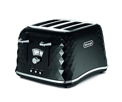 Image of De'Longhi Brilliante 4-slot toaster, reheat, defrost and 6 browning settings, removable crumb tray, CTJ4003BK, Black