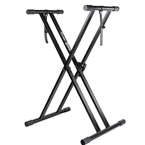 Image of RockJam Heavy Duty Keyboard Stand Double Braced Adjustable – X Frame Digital Piano Stand with Quick Release Height Adjustment, Anti-Collapse Safety Lock, Includes Lessons & Support Straps