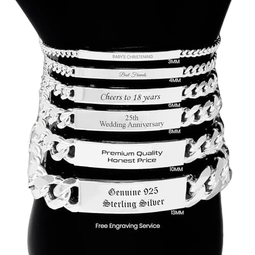 Image of Premium Quality Solid 925 Silver ID Bracelet/Genuine Sterling Silver/for Baby, Kids, Men, Women/Personalised bracelet Customised bracelet for All Occasions -KIMNKIM (4MM)