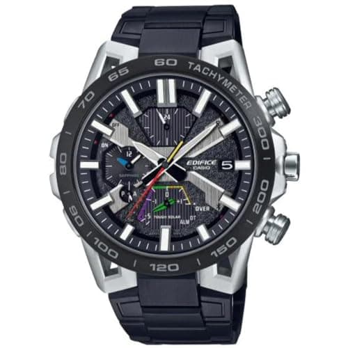 Image of Casio Gents 55.60mm Solar Watch with Black Analogue dial and Black Metal Bracelet Strap EQB-2000DC-1AER