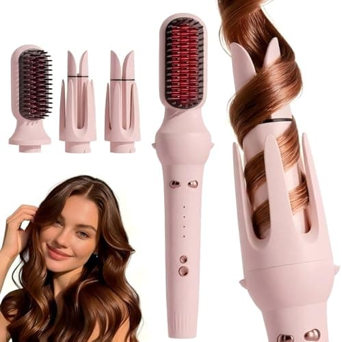 Image of 3 in 1 Automatic Hair Curler, Curling Wand with 32mm/36mm Ceramic Barrel, Hair Straightener Brush, 360° Rotating Curling Iron with 4 Temps Fast Heating(Pink)