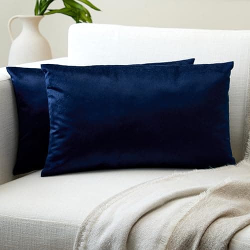 Image of Encasa XO Velvet Cushion Covers (30x50 cm) Set of 02 | Navy Blue | Luxurious Square Velvet Throw Pillow Covers With Invisible Zippers | Living Room, Sofa, Chair