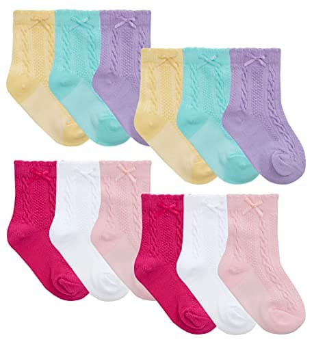 Image of Sock Snob 12 Pair Multipack Babies Cable/Bow Socks in Assorted Colours Soft Baby Boys & Girls Socks (6-12 Months, Assorted)