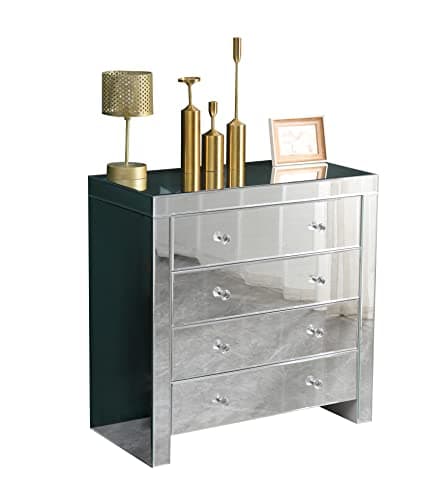 Image of Homemade Deisgn FurnitureHMD Mirrored Glass Bedside Table Chest of Drawers with Crystal Handles Home Storage Side Table for Bedroom,Living room,Office (4 drawers cabinet)