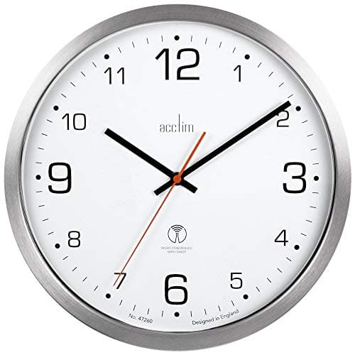 Image of Acctim Atomik Wall Clock Non-Ticking Sweep Radio Controlled Brushed Metal Case Titanium 30cm