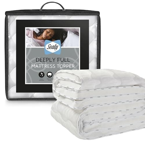 Image of Sealy Deeply Full Mattress Topper - Soft Luxury Thick Mattress Pad with Premium Hollowfibre Fibadown Fibres, Breathable Mesh Sides and Elasticated Straps Designed to Transform Your Mattress, Single