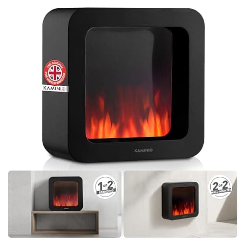 Image of KAMINIO Electric Table Fire MIA - Decorative Electrical fireplace with 3D flame effect, long-lasting battery for Portable Use (Black, 16"/40cm)
