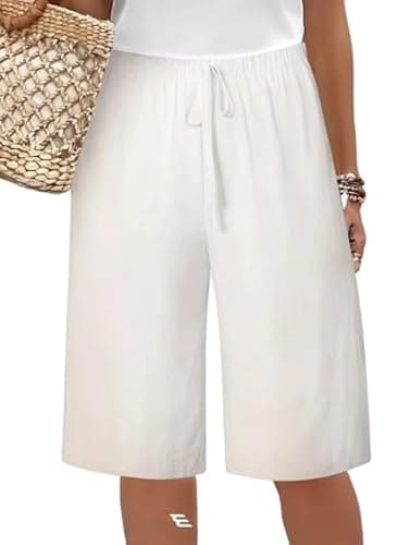 Image of SASSY STYLE Ladies Womans 3/4 Length Short Trousers Wide Leg Culottes Palazzo Pants UK 8-26 (White, 14)