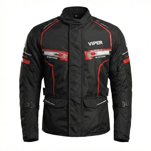Image of ViPER Speed 10 Textile Motorcycle Jacket Lightweight Summer Motorbike Jacket High Visibility Breathable & Waterproof Bike Rider Sports Racing (UK, Alpha, M, Regular, Regular, Black/Red)