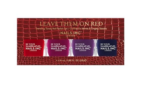 Image of Nails Inc Be Your Inc.redible Self Leave Them On Red Nail Polish Set, Rich Colours, Dark Shades For Fall And Winter, Long Lasting, No Chip, Cruelty Free, Vegan, 4 Piece Set