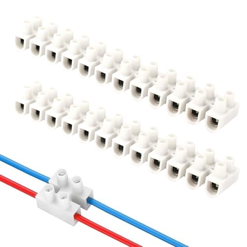 Image of Electrical Connector Blocks, 2 Pack 30A 12 Way White Terminal Block Electrical Connector Strips Electric Wire Chocolate Chock Blocks Connecting for Wiring Cable