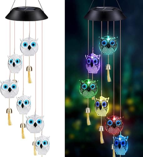 Image of HeiPen Owl Gift, Solar Wind Chimes Garden Gifts for Mum, Grandma, Mothers Day, Christmas, Outdoor lights Decoration for Garden Yard Porch Valentines day