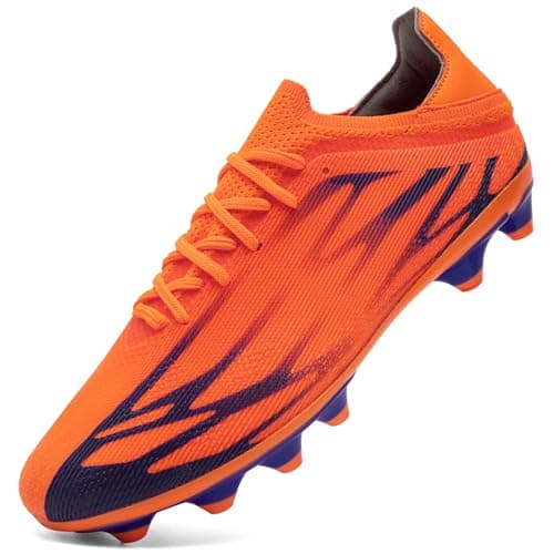 Image of ASOCO DREAM Football Boots Men's Astro Turf Trainers Outdoor Football Cleats Professional Athletics Sneakers Teens Training Soccer Shoes,Orange,6.5 UK
