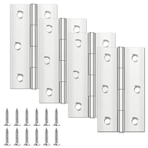 Image of Yeepeo 4 Pcs Door Hinges 68mm × 38mm, Stainless Steel Hinges for Wood, Butt Hinges for Internal External Doors with 24 Pcs Screws for Gate, Windows, Closet, Drawer, Boxes