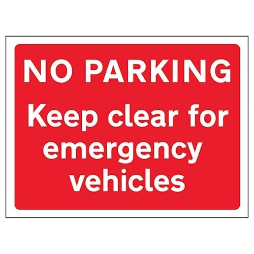 Image of V Safety No Parking Keep Clear For Emergency Vehicles 600 x 450 mm - 2mm Rigid Plastic Safety Sign