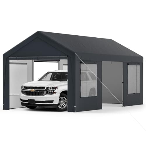 Image of COSTWAY 3mx6m Carport, Heavy Duty Galvanized Car Canopy with 8 Removable Sidewalls & Adjustable Tarp, UV Resistant Waterproof Garage Boat Shelter Party Tent for Outdoor Garden
