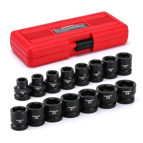 Image of CASOMAN 15PCS 1/2" Drive Stubby Impact Socket Set, Low Profile, 10-24mm, Metric, CR-MO, 6-Point, 15 Pieces Shallow Socket Set for Automotive Maintenance, Repairs and DIY, for Tight Areas