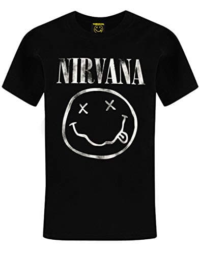 Image of Nirvana Boys T-Shirt | Smiley Face Logo Band Tee | Black Short Sleeve Kids Top 14-15 Years