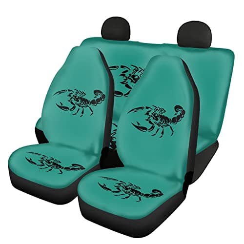 Image of Dolyues Black Scorpion Pattern Car Seat Covers Full Set Universal Fit Four Season,Front Seat Covers and Backrest Bench Bottom Protector(Turquoise)
