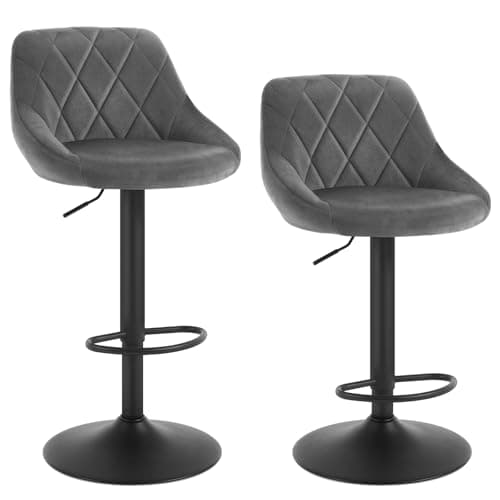 Image of WOLTU Bar Stools Set of 2 Breakfast Bar Chairs Swivel Dining Stools, Height Adjustable Kitchen Island Barstools, Dark Grey Velvet Upholstery, Metal Footrest & Base