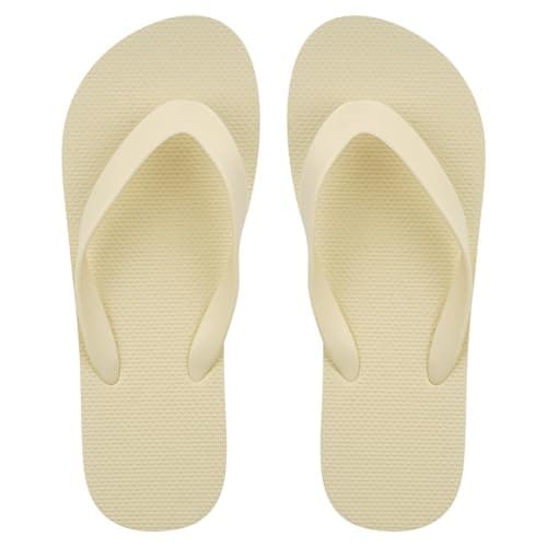Image of Aomig Unisex Flip Flops Ladies Girl Men Flatform Beach Flip-Flop Slim Rubber Flip Flops Women's Yoga Mat Comfortable Beach Platform Sandals Slip-Resistant Flat Flip Flops(Beige-UK Size-7-8)