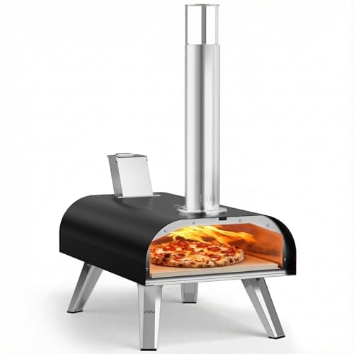 Image of BIG HORN OUTDOORS Pizza Ovens Wood Pellet 12” Pizza Oven Cooking Pizza Maker Portable Pizza Grill (Black)