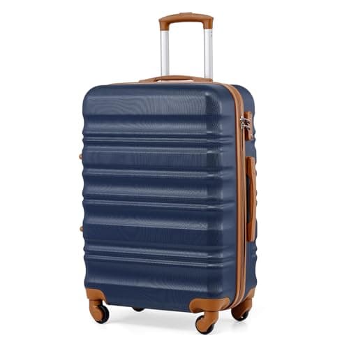 Image of COOLIFE Medium Suitcase 24 Inch, Durable Hardshell Luggage with YKK Zipper & TSA Lock, Scratch-Resistant Pattern, 4 Spinner Wheels, Lightweight Travel Suitcase for Business Trips(Apricot Navy)